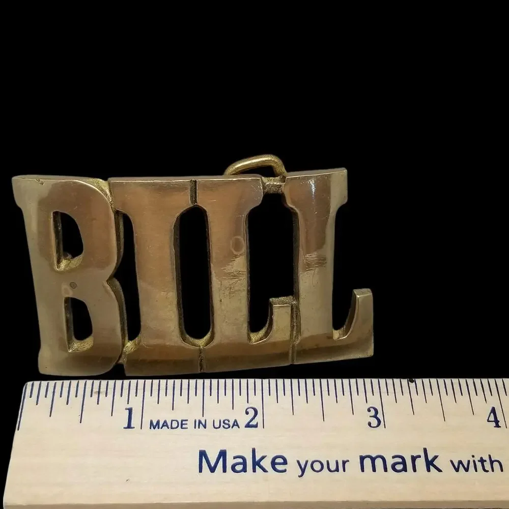 Vintage Belt Buckle Solid Cast Brass Name Bill William Letters Made In‎ Taiwan